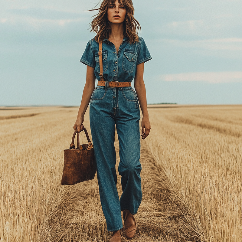 Women's Rustic Denim Elegance Casual Jumpsuit