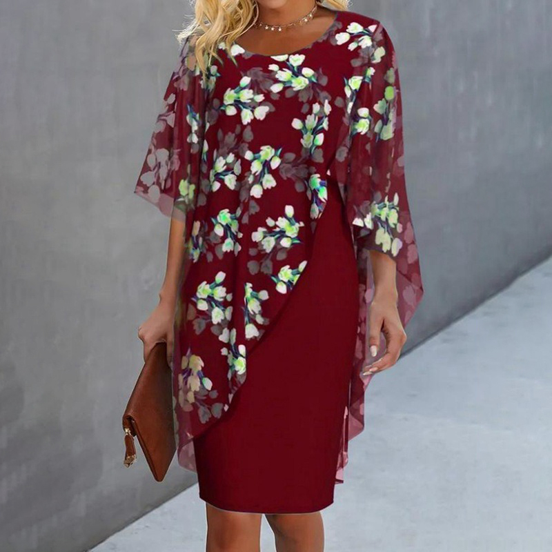 Women's Vintage Elegant Floral Print Two Piece Mid Sleeve Dress elevenforest