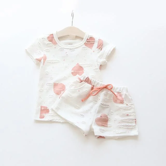 Summer Girls Short Sleeve Heart Shirt Shorts Clothes