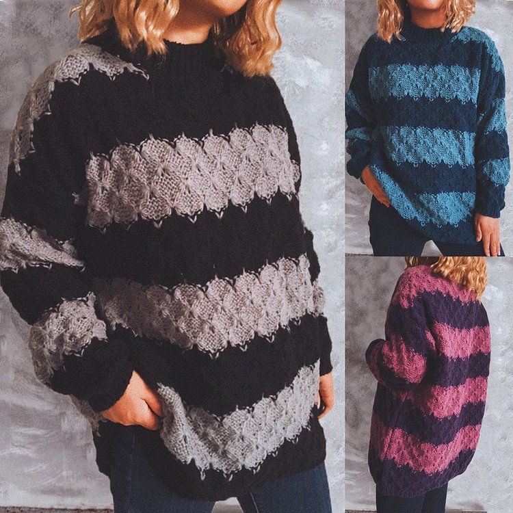 STYLISH COLOR BLOCK PRINT ROUND NECK SWEATER
