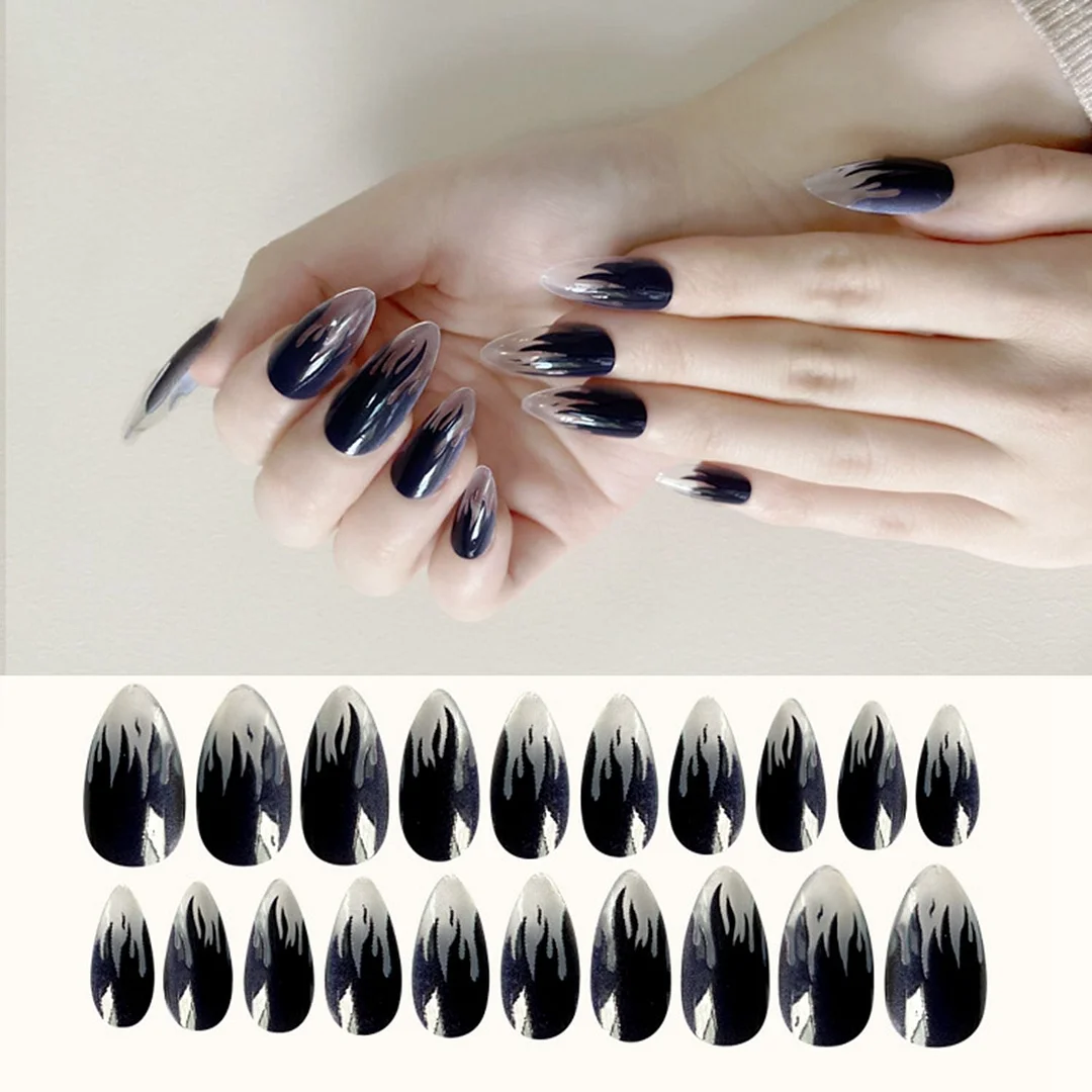 24Pcs Halloween Pattern Detachable Almond False Nails Medium-long Fake Nails Full Cover Nail Tips Press On Nails Manicure Tool