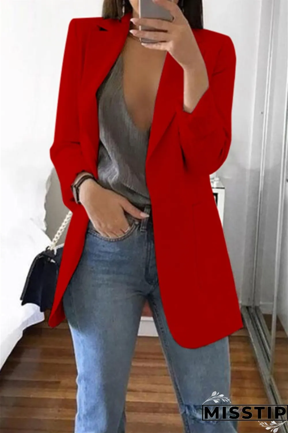 Grey Casual Long Sleeves Suit Jacket
