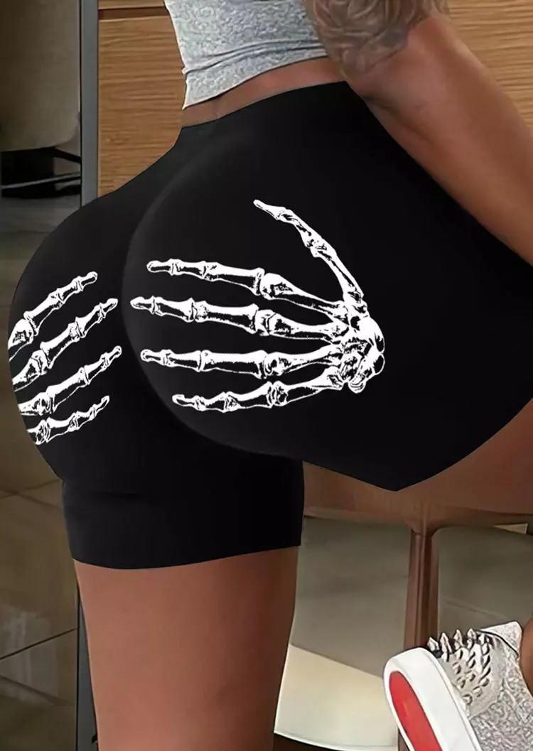 Halloween Skeleton Hand Boyshort Panties - Black
