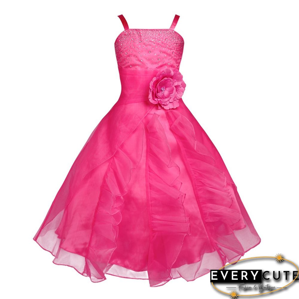 Girls Sleeveless Organza Dress Birthday Wedding Party Princess Prom Dresses