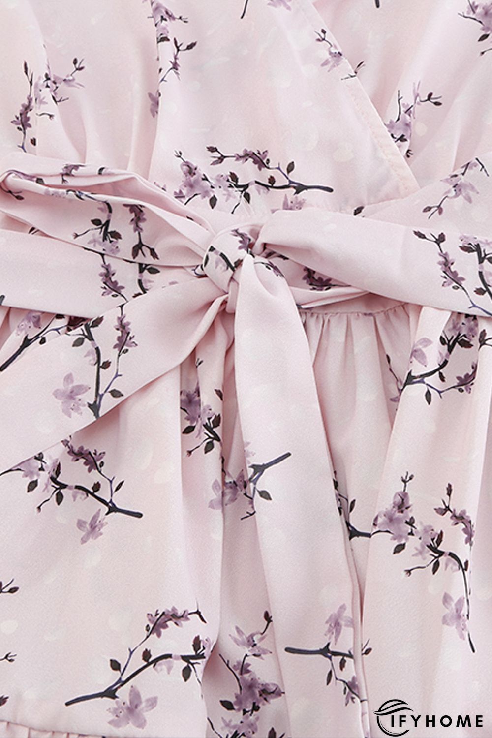 Pink Floral Print Ruffle Hemline Wrap Mini Dress | IFYHOME