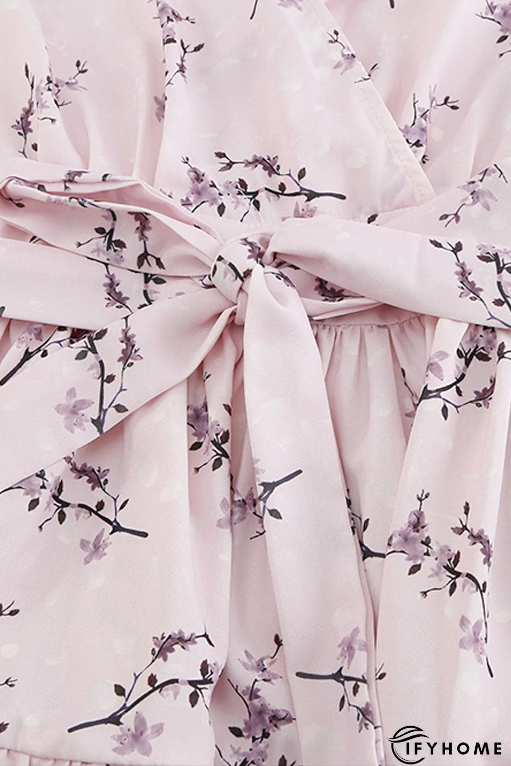 Pink Floral Print Ruffle Hemline Wrap Mini Dress | IFYHOME