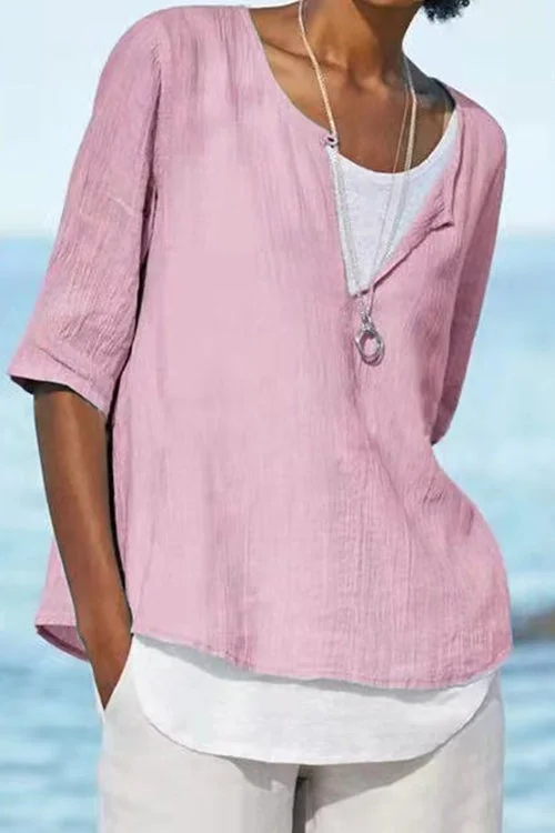 Kelsi Dress Solid Half Sleeve Cotton Linen Blouse Shirt