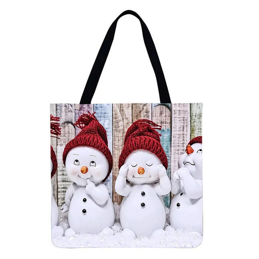 Linen Tote Bag-Christmas snowman