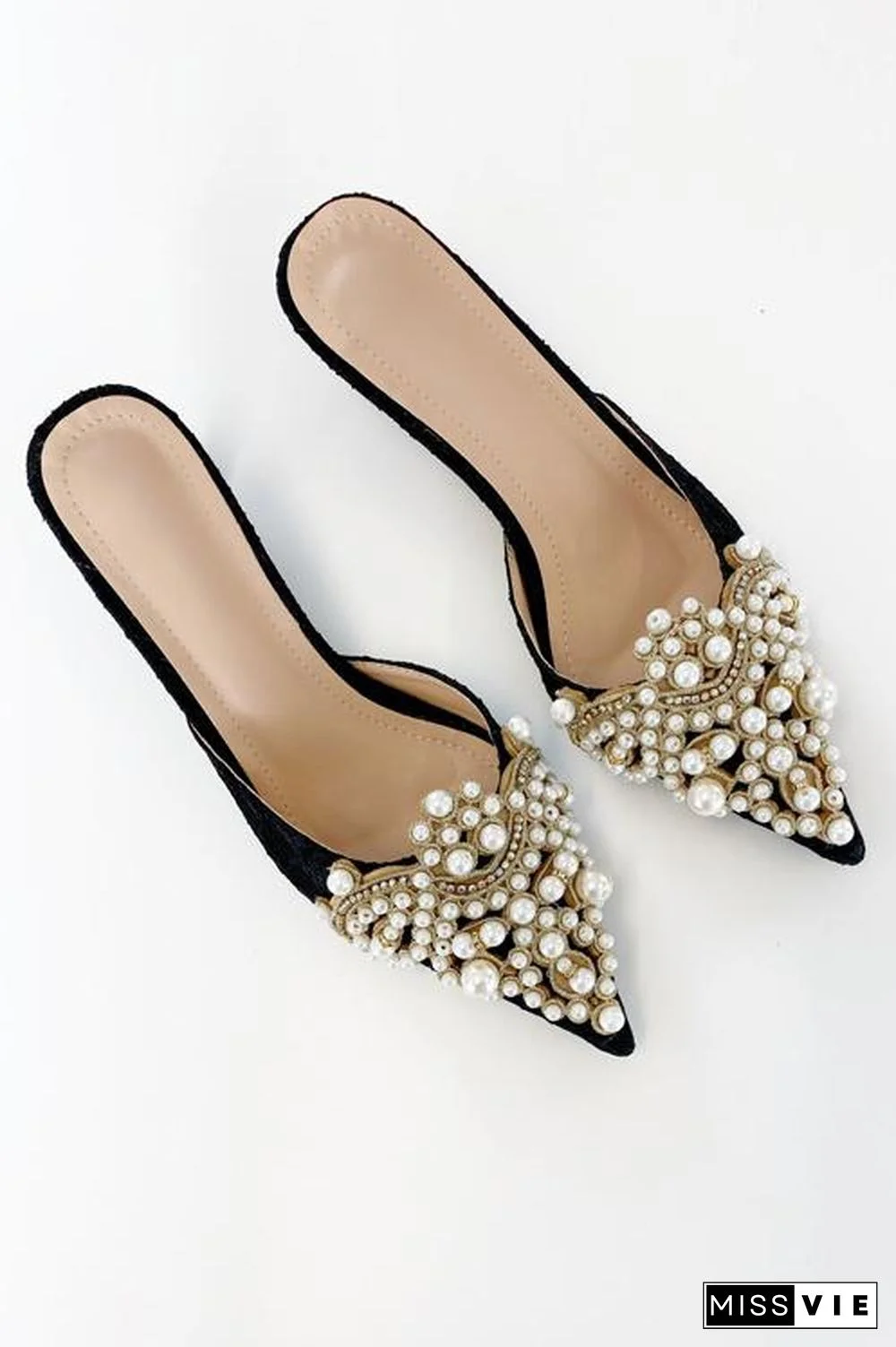 Pearl Lace High Heel Mules