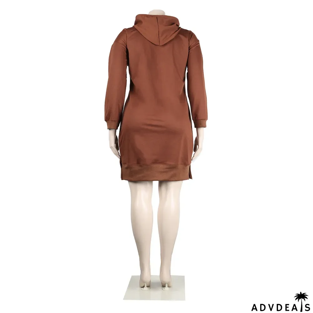 Womens Sexy Casual Solid Long Sleeve With Hood Slit Dress