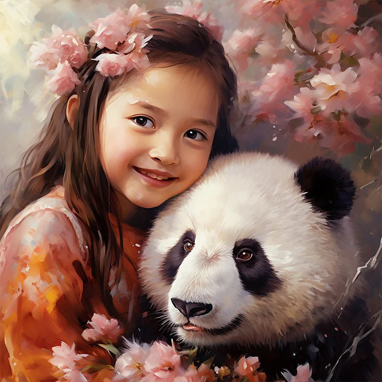 Girl And Panda 40*40CM(Canvas) Full Round Drill Diamond Painting gbfke