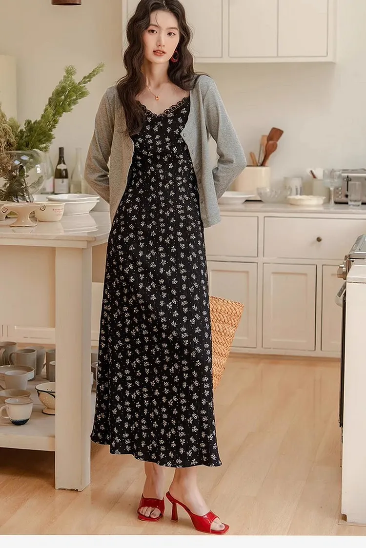 Women's Knit Set Floral Print Slip Dress & Matching Cardigan