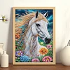 Wei&szlig;es Pferd in Blumen - speziell geformtes Diamantgem&auml;lde - 30*40cm