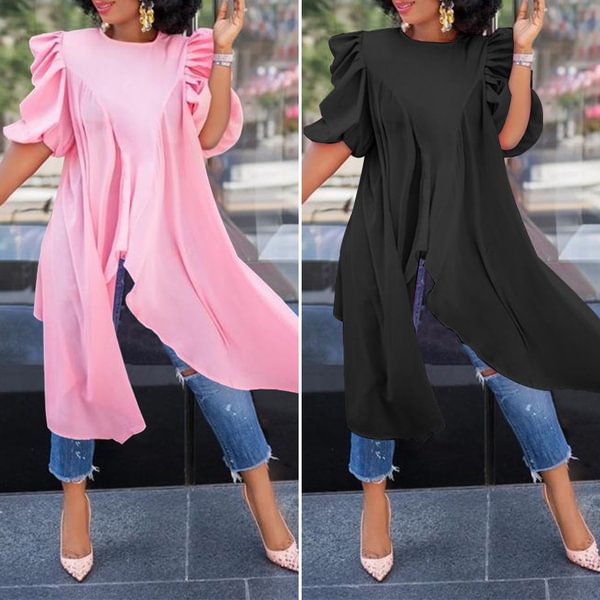 Women's Fashion Summer Long Tops Short Sleeve O Neck Solid Color Irregular Hem Blouse T-Shirts Plus Size - Shop Trendy Women's Clothing | LoverChic