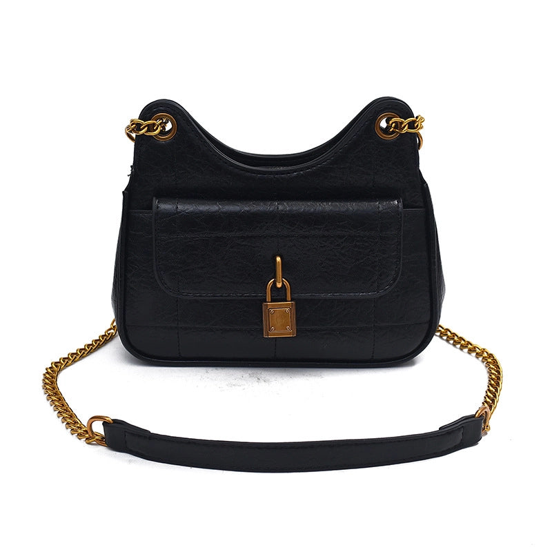 Women's Pu Leather Solid Color Vintage Style Sewing Thread Dumpling Shape Zipper Shoulder Bag3