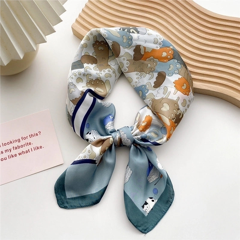 Women’s Sweet Color Block Cat Polyester Printing Silk Scarves