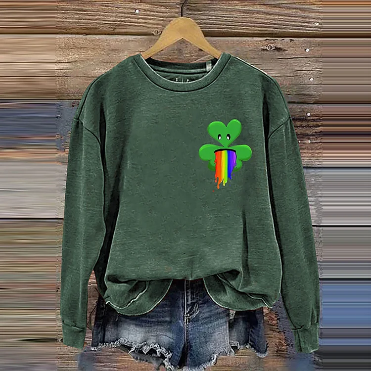 VChics Funny St. Patrick's Day Shamrock Four Leaf Clover Rainbow Art Design Print Casual Sweatshirt