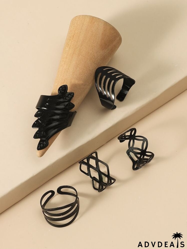 5pcs Hollow Out Geometric Shaped Ring