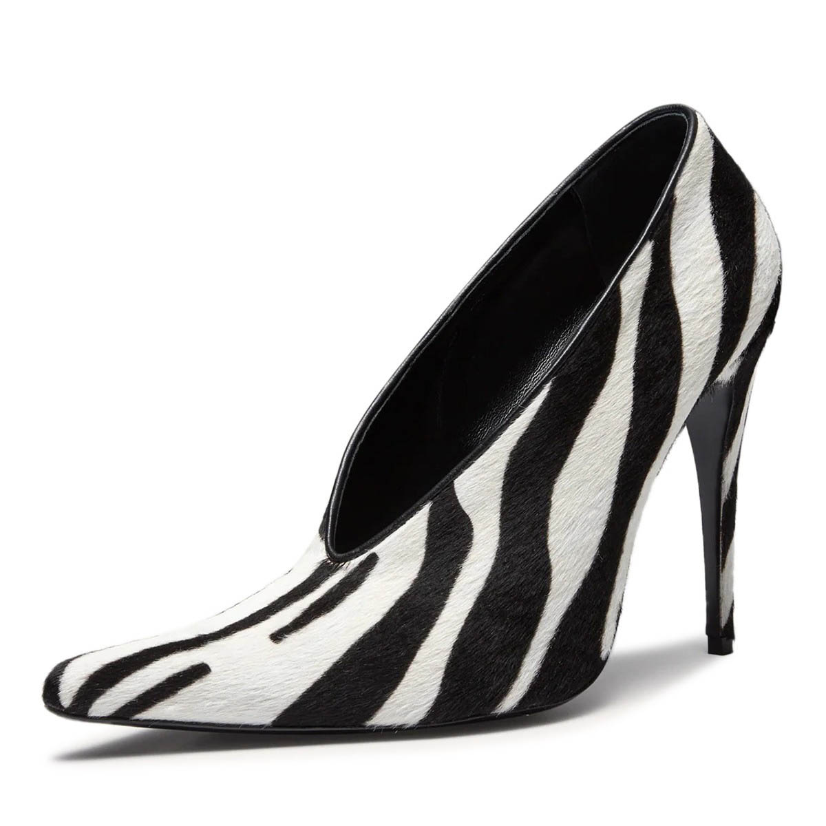 Black and White Pointed Toe Zebra Print Stiletto Heel Pumps Shoes Nicepairs