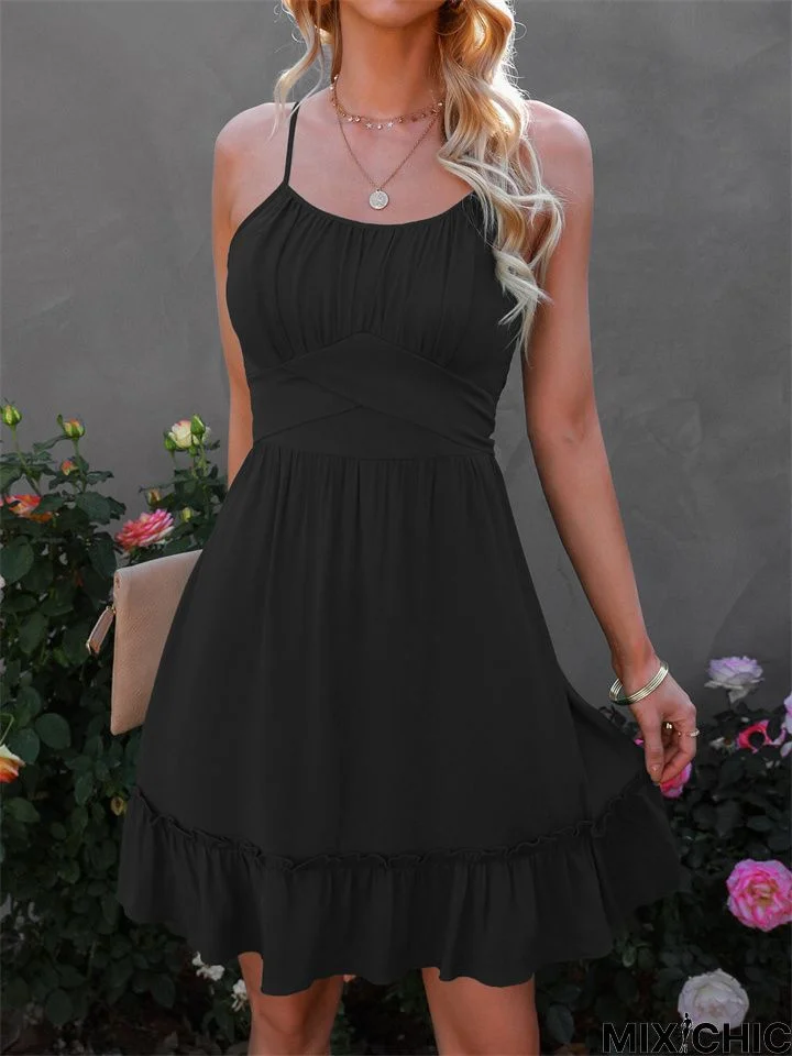 Slim Skirt Women's Flounce Sling Dress Black Dresses