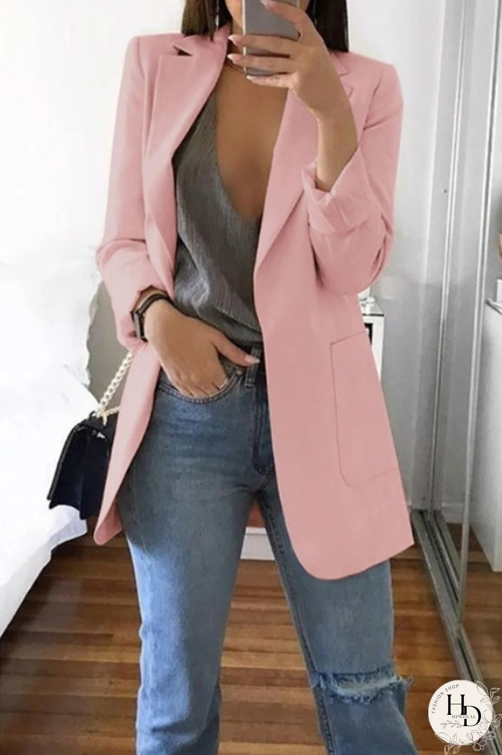 Pink Casual Long Sleeves Suit Jacket