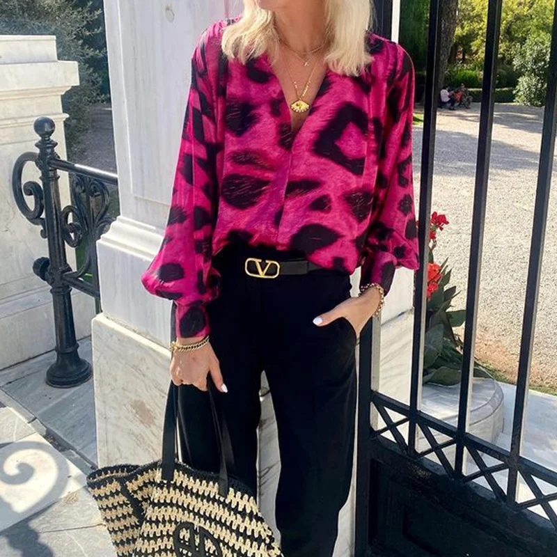 Woherb Woherb Women's Wear Fall 2024 Ladies Fashion Long Sleeved Bohemian Wind Leopard Print Top-Outfit Ideas