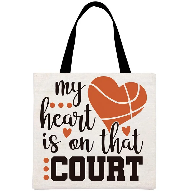 My Heart Is On That Court Printed Linen Bag-Annaletters