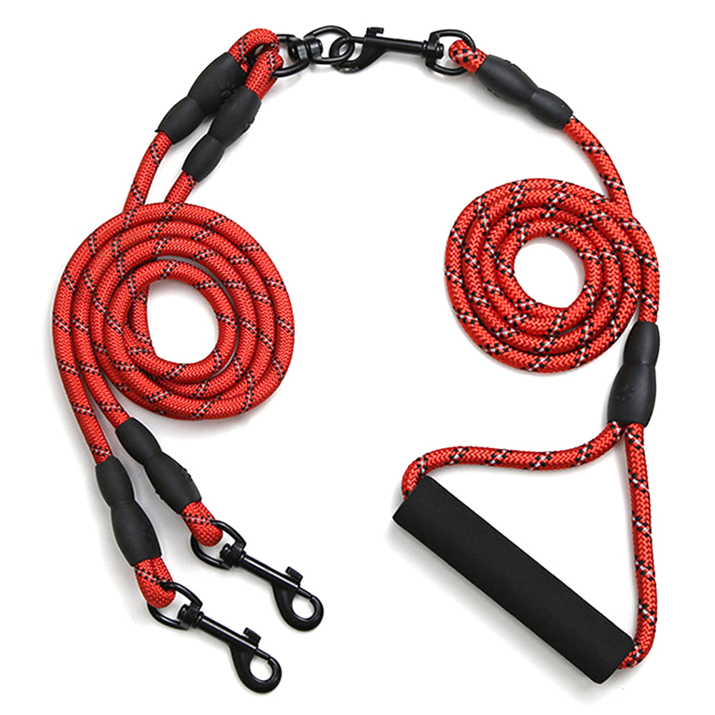 

Double-Ended Traction Rope Collar Couple Leash for Two Dogs Pet Walk Lead, Red, 501 Original