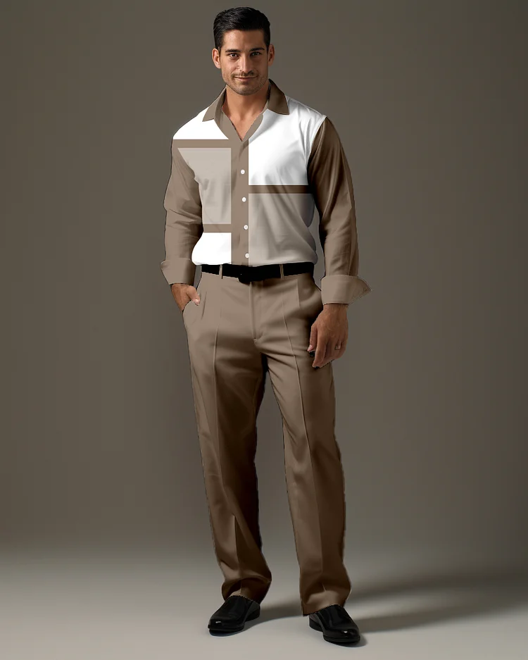 Men's Gradient Print Long Sleeve Shirt Walking Suit 520