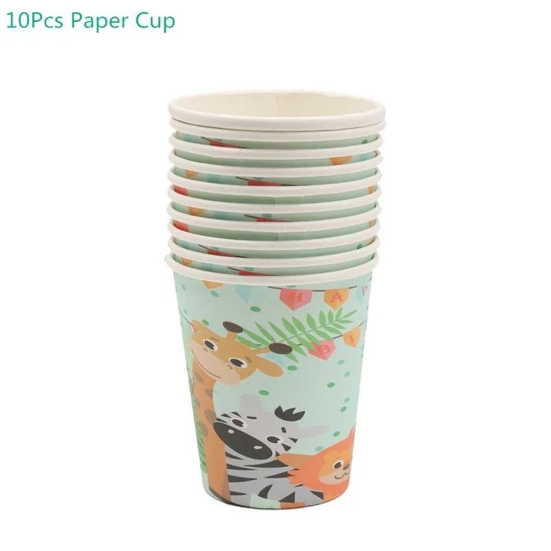 Safari Party Cartoon Animal Disposable Tableware Paper Cup Plate Tablecloth Kids Birthday Party Decoration Jungle Party Supplies