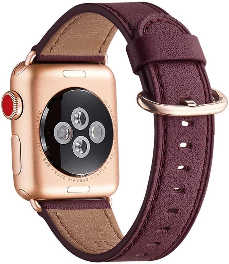 Apple Watch Rose Gold Classic Round Tail Leather Strap/Burgundy