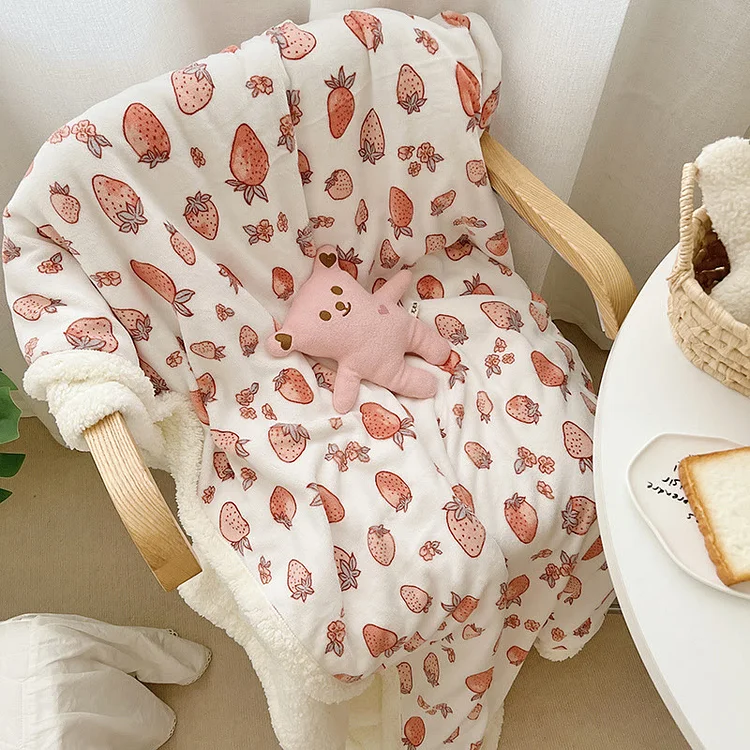Coral Strawberry Fleece Beige Blanket