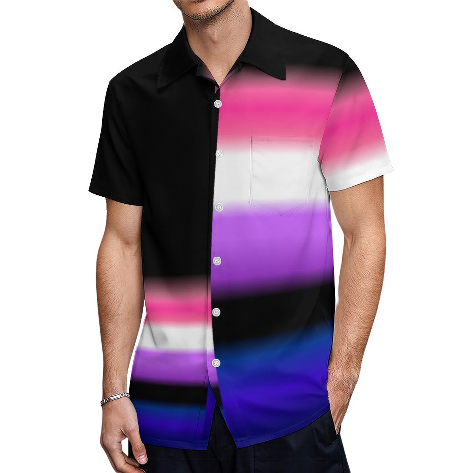 Asymmetric Genderfluid Pride Flag Hawaiian Shirt Mens Button Down Plus Size Tropical Hawaii Beach Shirts