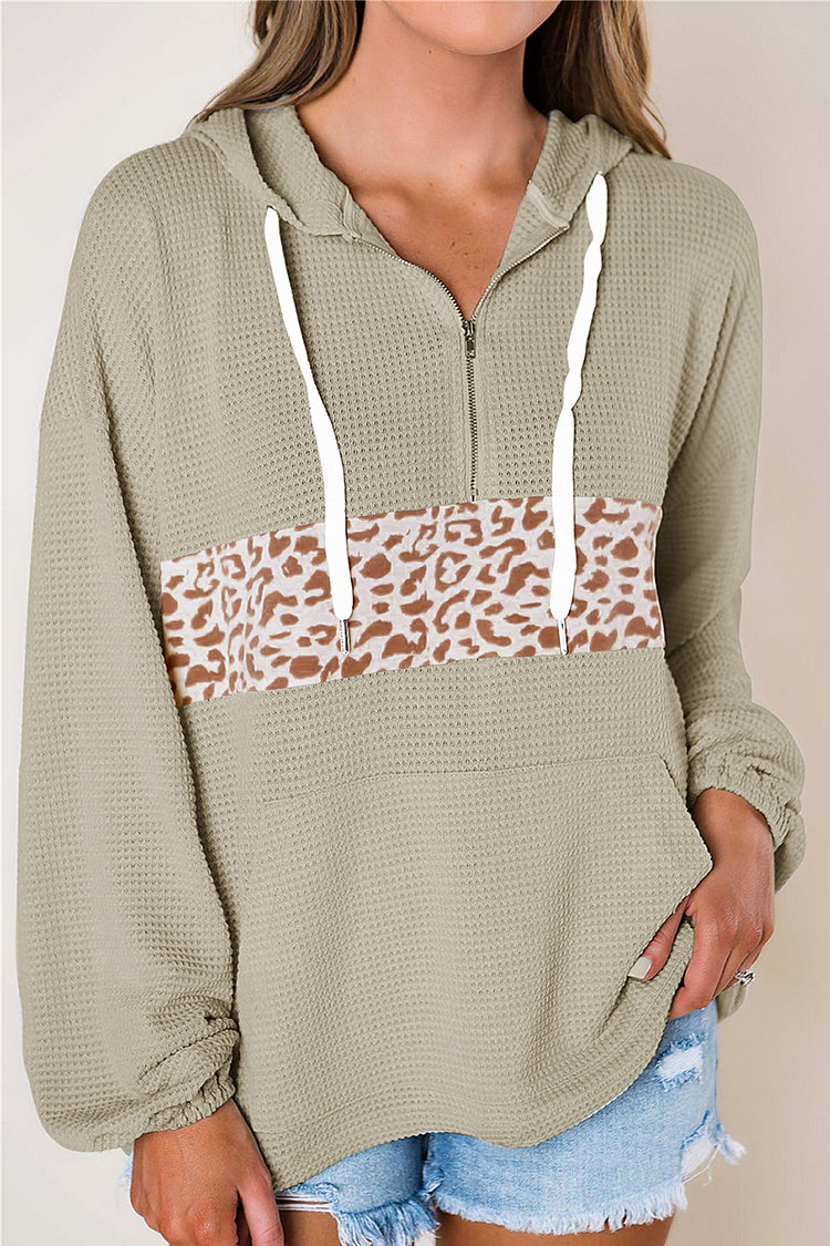Casual Print Pocket Zipper Hooded Collar Tops - Life is Beautiful for You - SheChoic