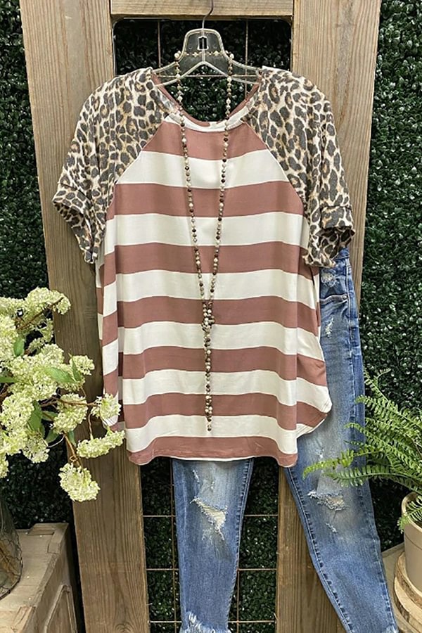 Leopard Patch Striped T-shirt