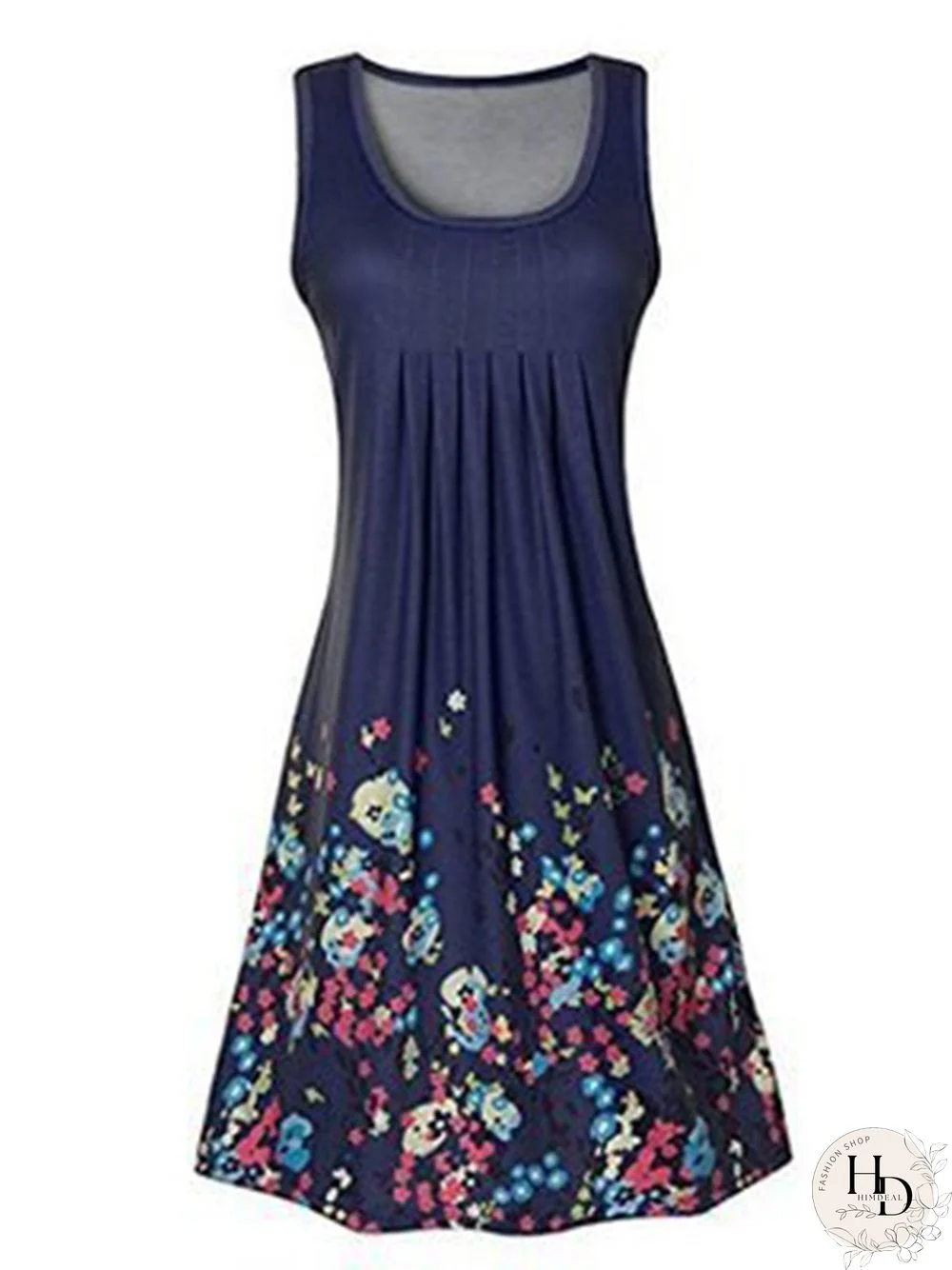 Casual Painted Sleeveless Crew Neck Casual Dresses