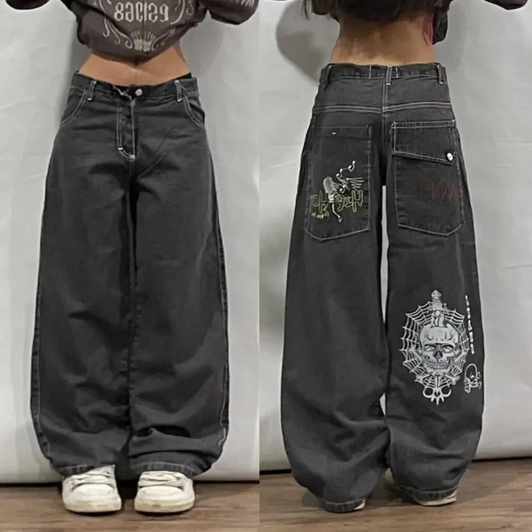 Parigaminghub how to style cargo pants women Y2K Harajuku simple embroidery popular design baggy high waist jeans men's 2025 hip-hop street casual lazy style straight pants Pants