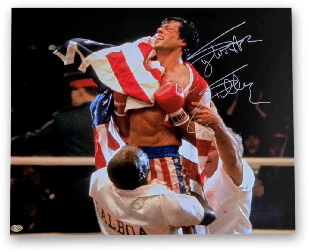 Sylvester Stallone Signed Autographed 16X20 Photo Poster painting Rocky 4 IV USA Celebrate OA