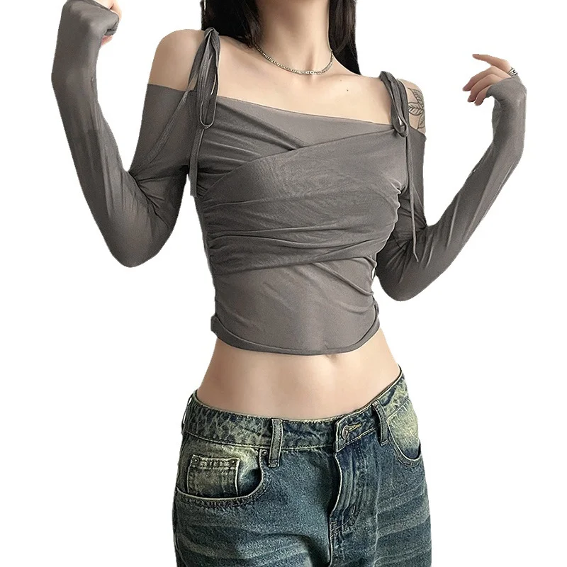 Uveng 2023 Summer New Women's Fashion Pure Color Slings Sexy Bare Back Repair Umbilly Long-Sleeved Vest