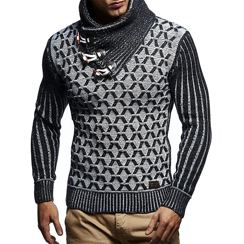 Wongn Wongn Men's Autumn And Winter Wish Explosive Leather Buckle Turtleneck Knit Jumper Sweater Man