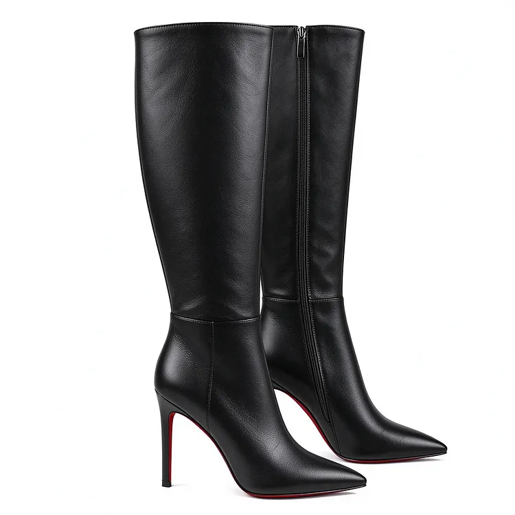 100mm Stylish Zipper Crocodile Red Bottoms Pumps High Heels Knee Boots VOCOSI VOCOSI