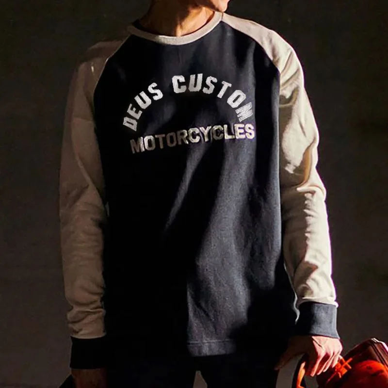 Fashion Motorcycle Heavyweight Cotton Contrast Color Raglan Sleeve Sweatshirt