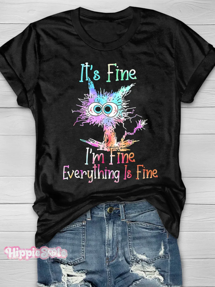 Funny Grumpy Cat It’s Fine I’m Everything Is Lgbtq Rainbow Pride Month Graphic Print Short