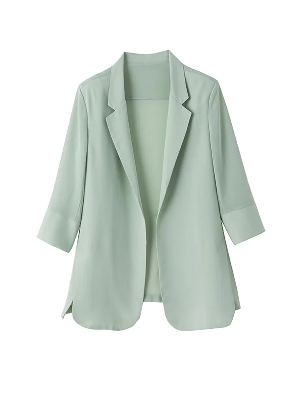 Sun Protection Split-Side Solid Color Loose Long Sleeves Notched Collar Outerwear Blazer