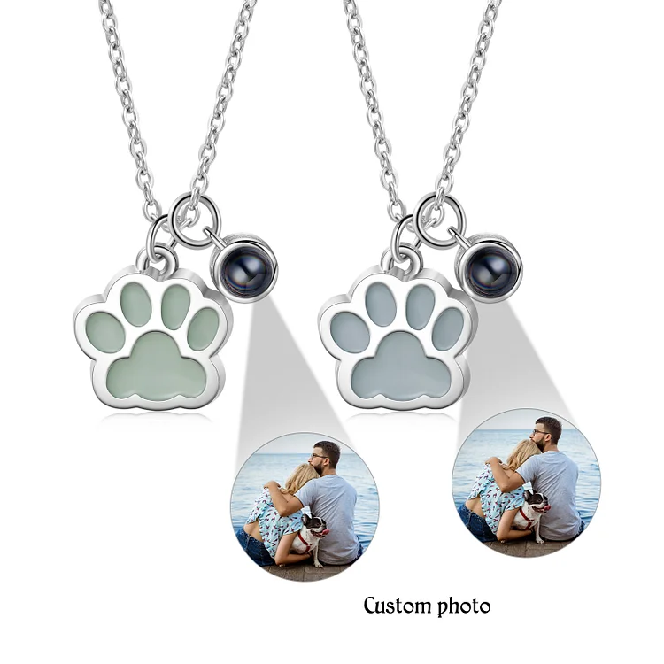 Personalized Dog Paw Pendant Couple Necklace Set Custom Photo Projection Necklace Romantic Gifts For Him/Her