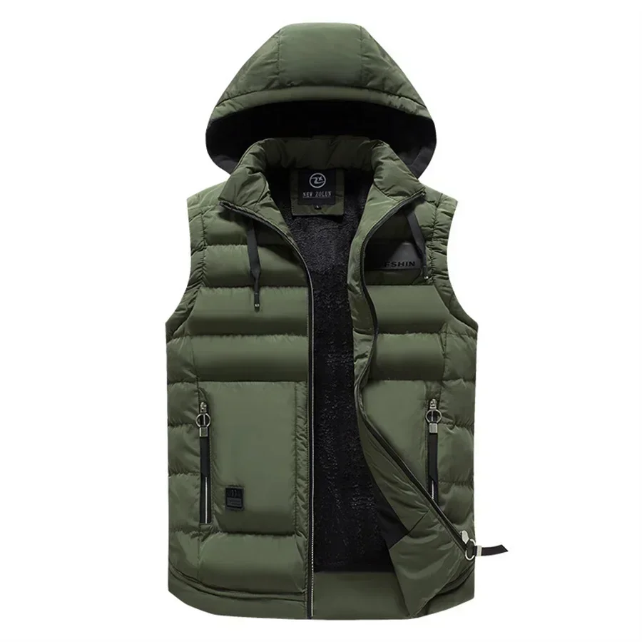 Selfeva Men's Winter Warm Vest Hooded Sleeveless Jackets Slim Fit Outerwear Casual Thick Waistcoat Sleeveless Parka with Hat Men Clothes