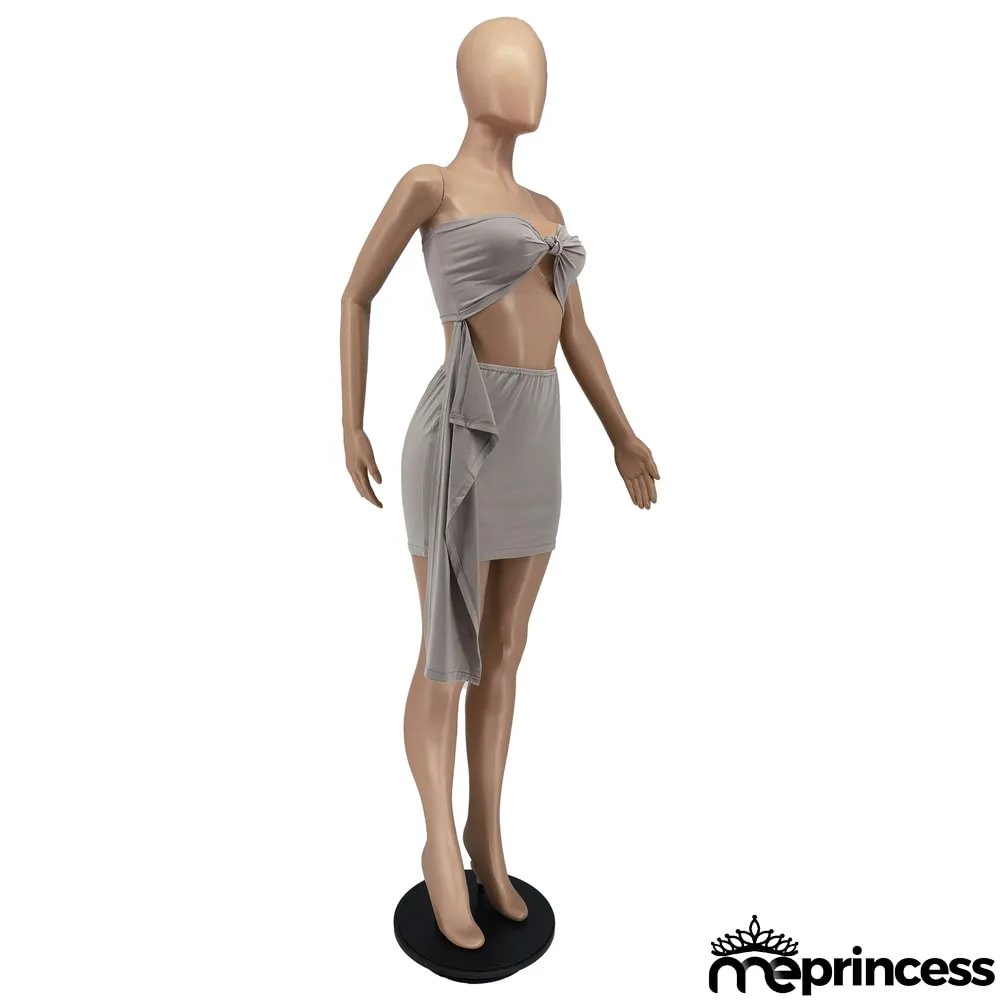 Women's Summer Casual Streamer Solid Strapless Two Piece