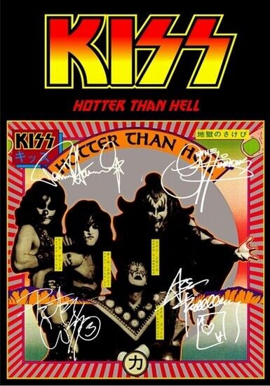 KISS - SIGNED LP COVER - HOTTER THAN HELL - Photo Poster painting POSTER INSERT