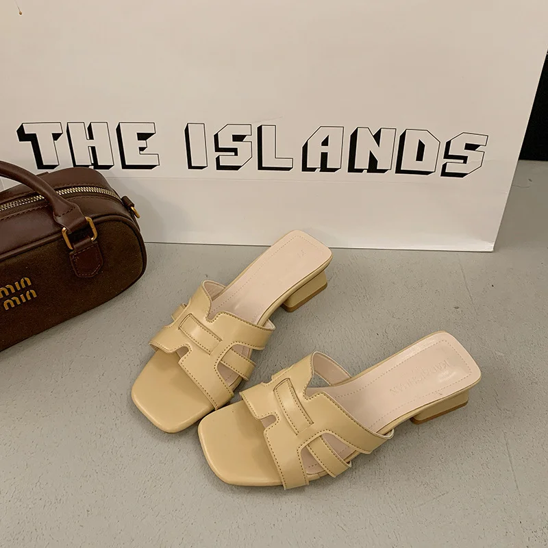 Yyvonne Gentle Wind Woven Slippers Women Wear 2025 Summer New Hollow Square Word High-Slip Slippers