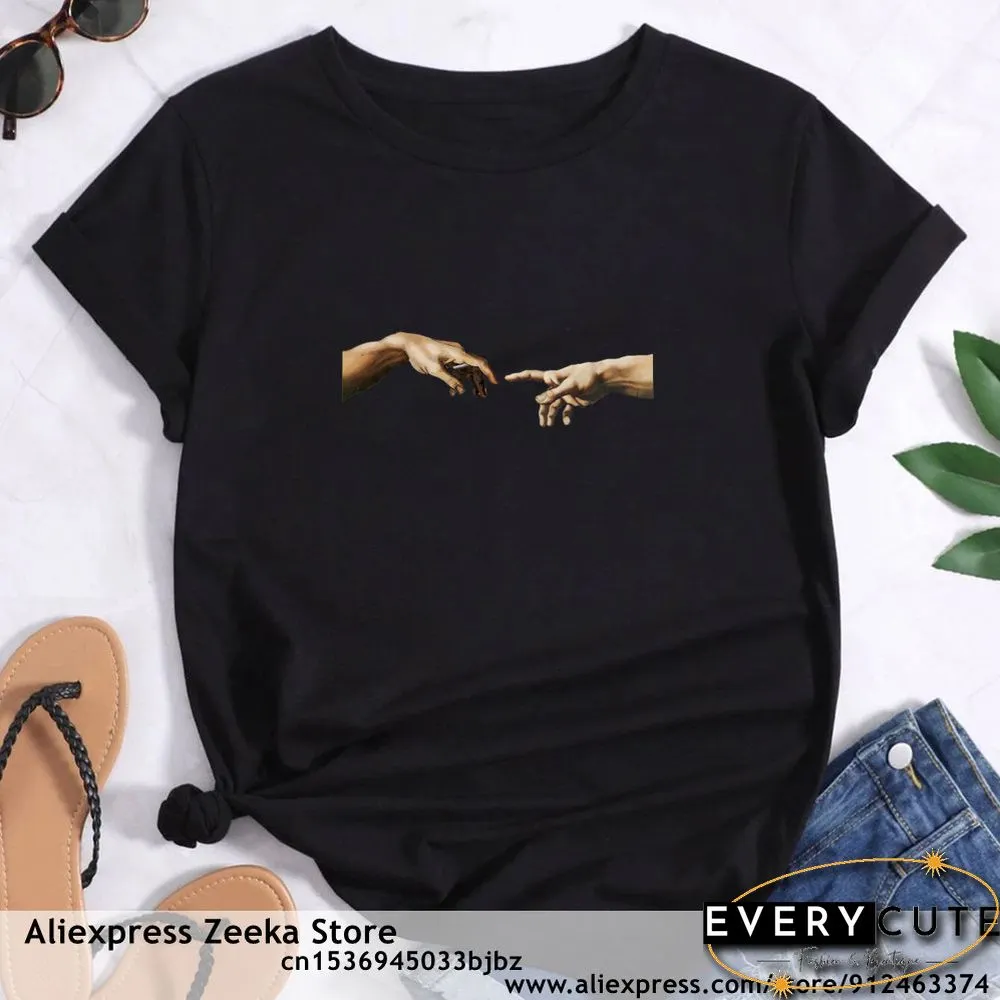 Womens Traveling Fun Print Tee-Shirt for Girls Y2K Harajuku Basics Collar White Shirt